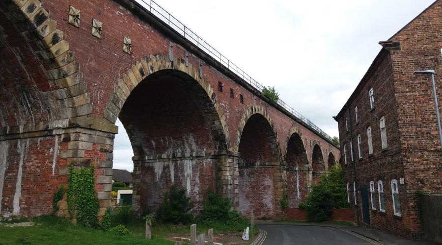 Classic view upstream to Yarm Bridge and Yarm Railway Viaduct