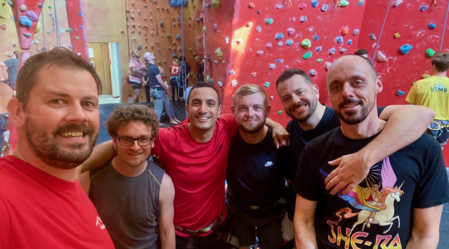 Two smiling climbers at Redpoint climbing centre