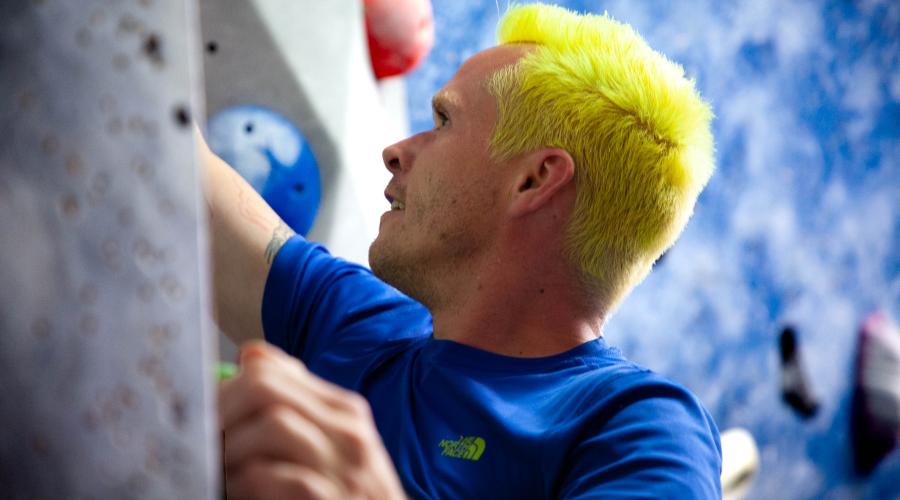 Bouldering along a wall