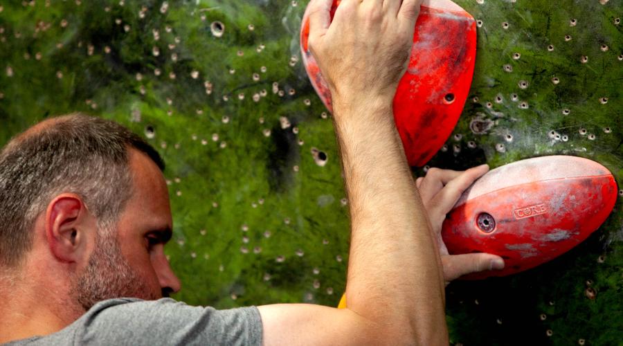 Bouldering along a wall