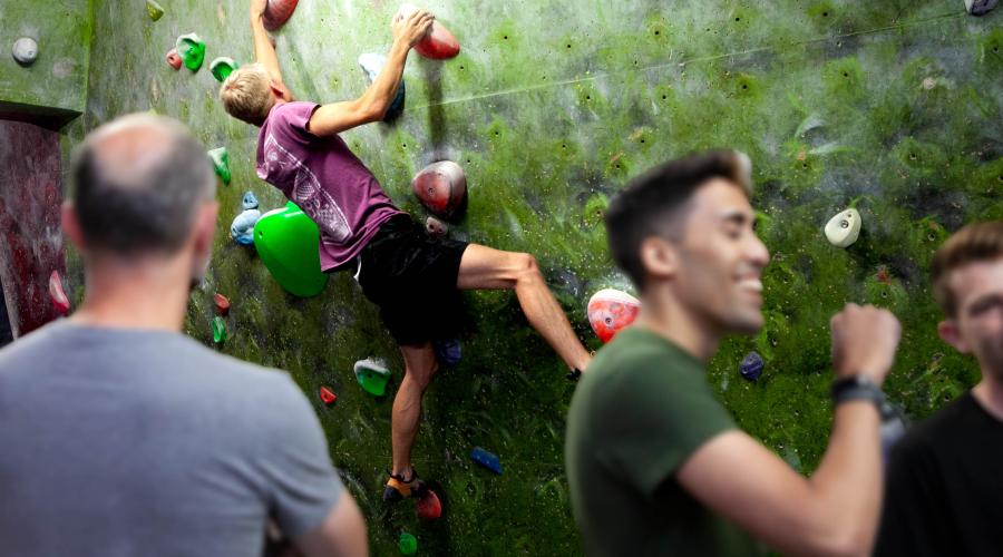 Bouldering along a wall