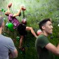 Bouldering along a wall