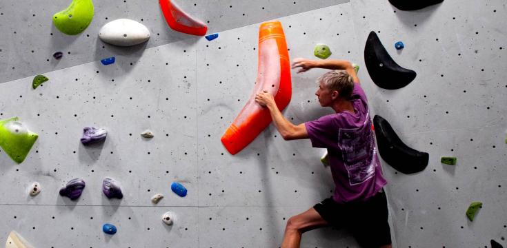 Bouldering along a wall